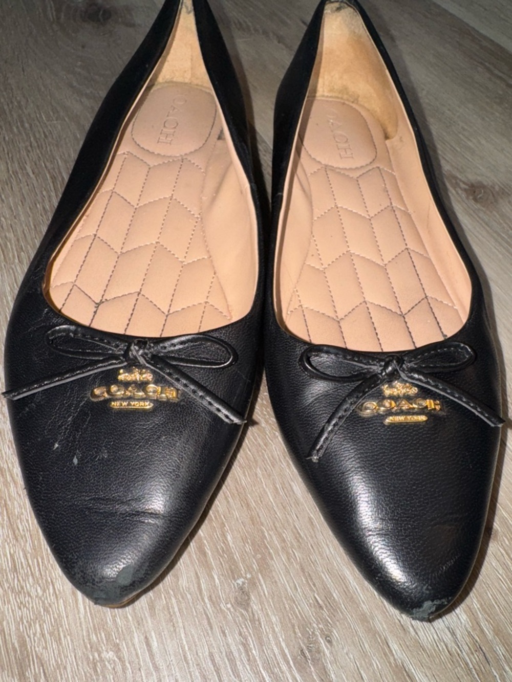 Coach Women's Black Leather Pointed Toe Ballet Flats Size7 - Picture 3 of 10